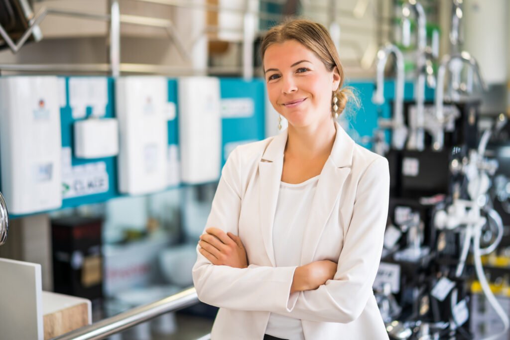 Women owning small business bath store. Female entrepreneur conc