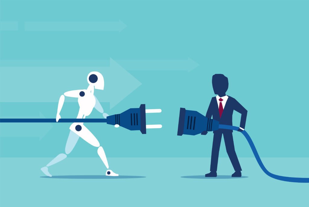 Vector of a businessman cooperation with a robot